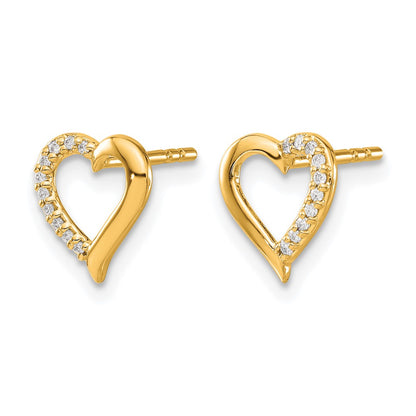 14k Yellow Gold Real Diamond Heart Earrings