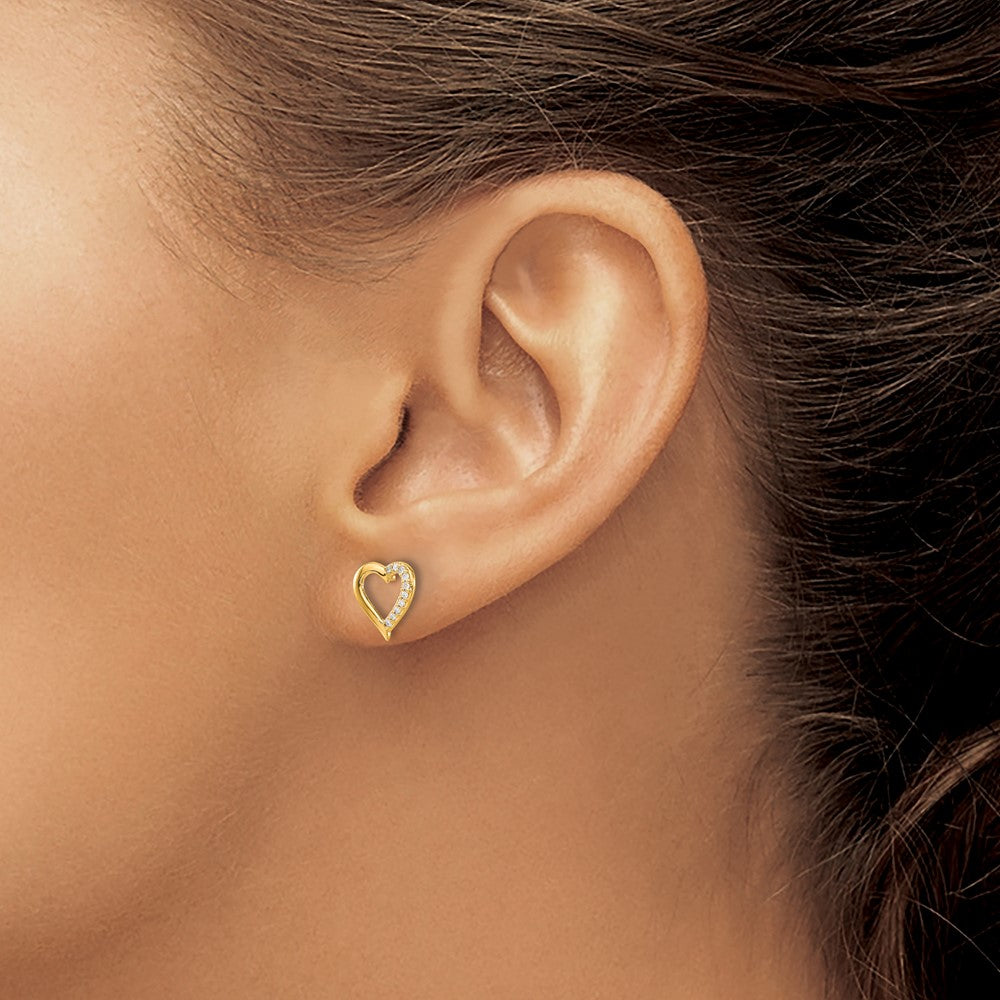 14k Yellow Gold Real Diamond Heart Earrings