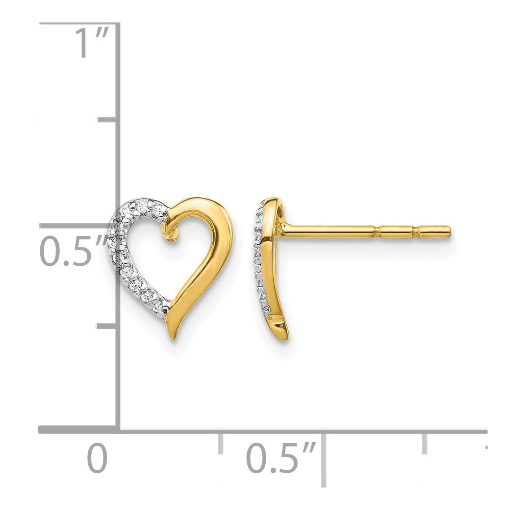 14k Yellow Gold Real Diamond Heart Earrings