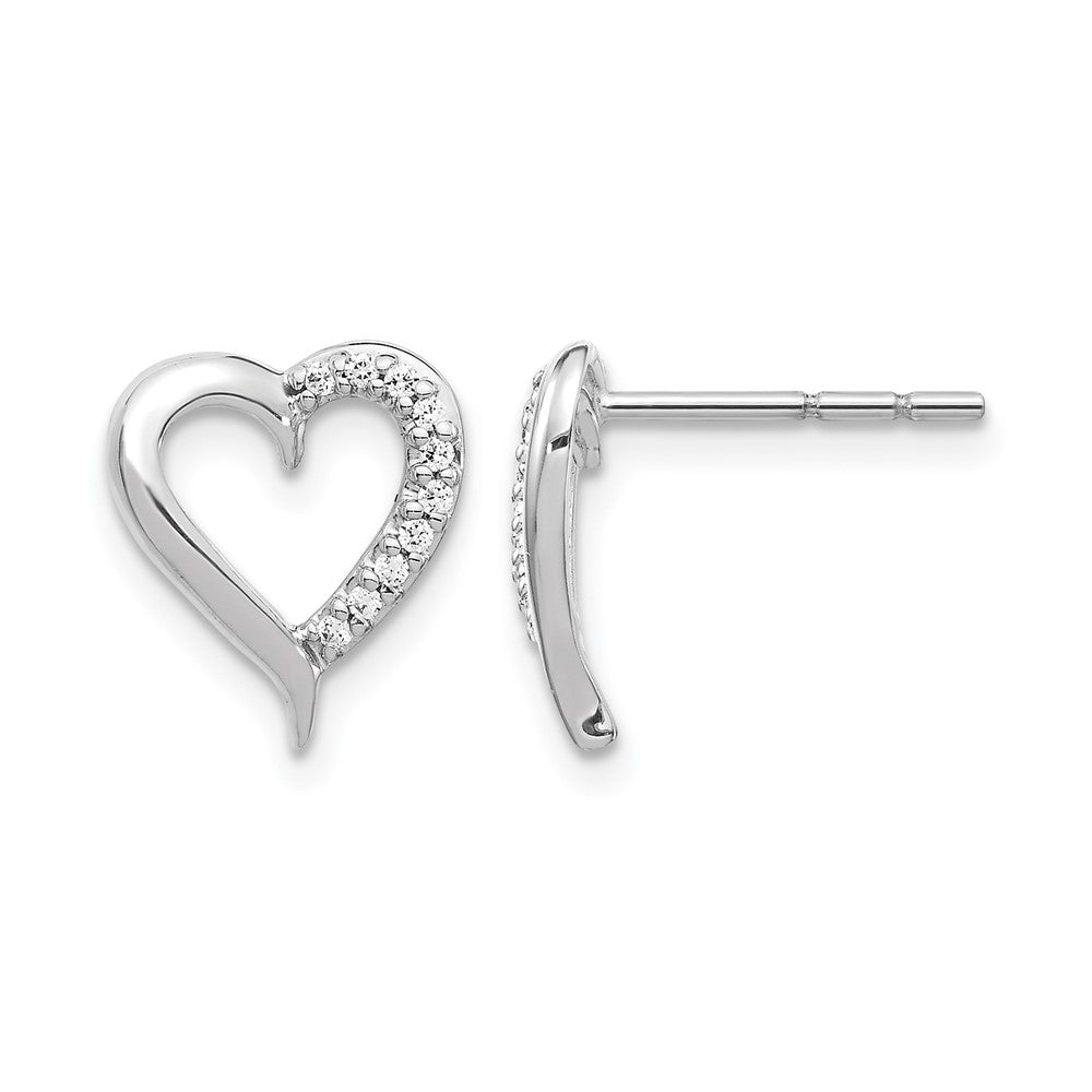 14k White Gold Real Diamond Heart Earrings