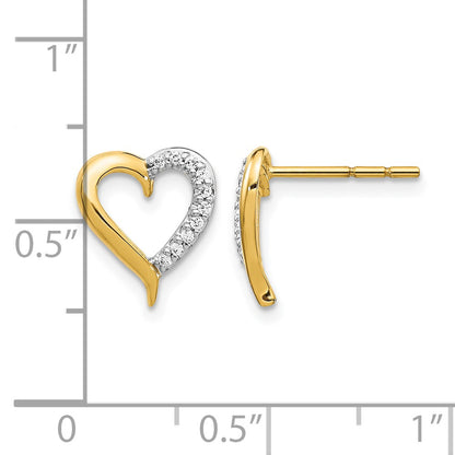 14k Yellow Gold Real Diamond Heart Post Earrings