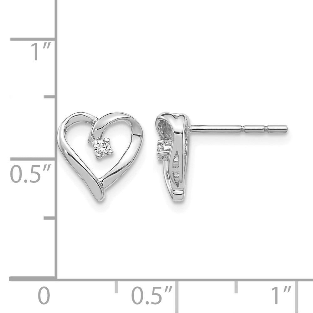 14k White Gold AA Real Diamond Heart Earrings