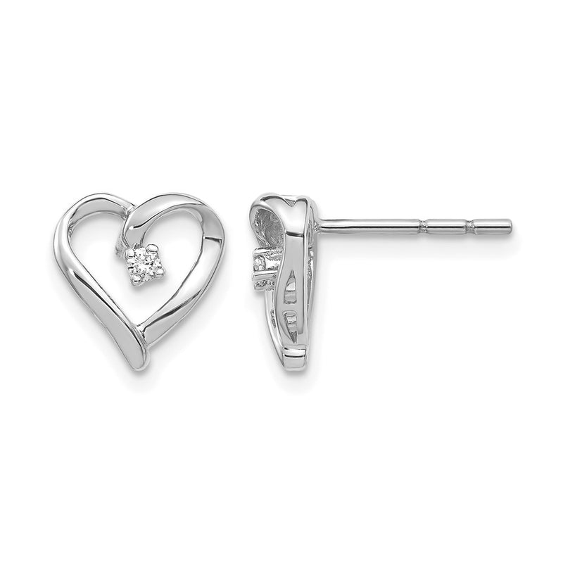 14k White Gold AA Real Diamond Heart Earrings