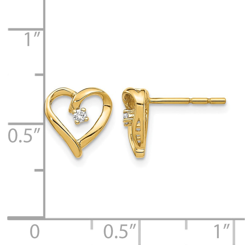 14k Yellow Gold Real Diamond Heart Earrings