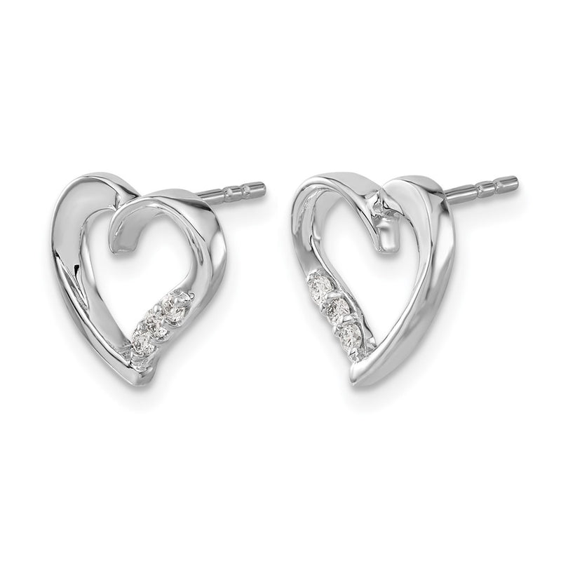14k White Gold Real Diamond Heart Earrings