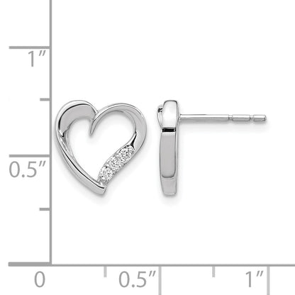 14k White Gold Real Diamond Heart Earrings