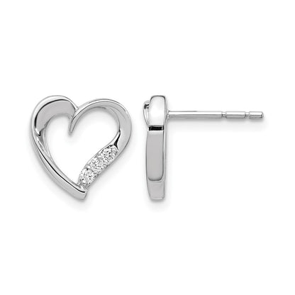 14k White Gold Real Diamond Heart Earrings