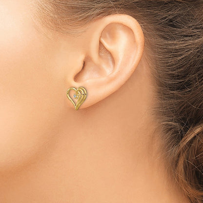 14k Yellow Gold Real Diamond heart Earrings