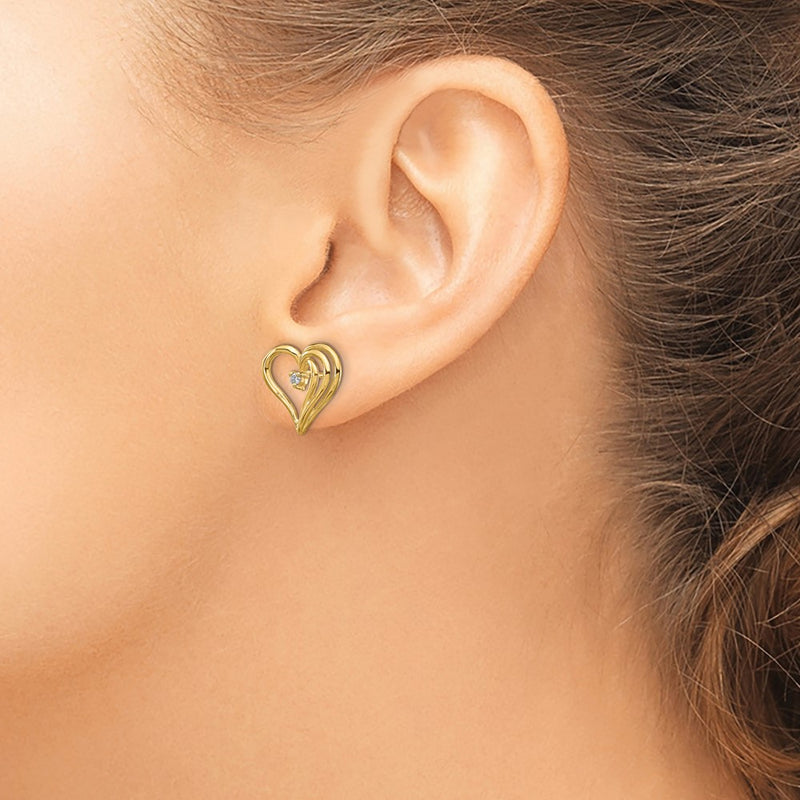 14k Yellow Gold Real Diamond heart Earrings