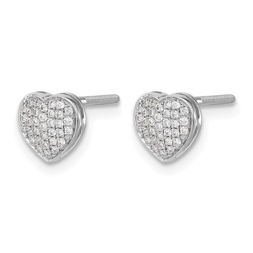 14k White Gold Real Diamond Heart Screw Back Post Earrings