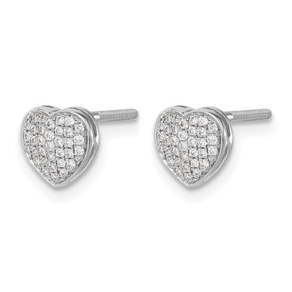14k White Gold Real Diamond Heart Screw Back Post Earrings