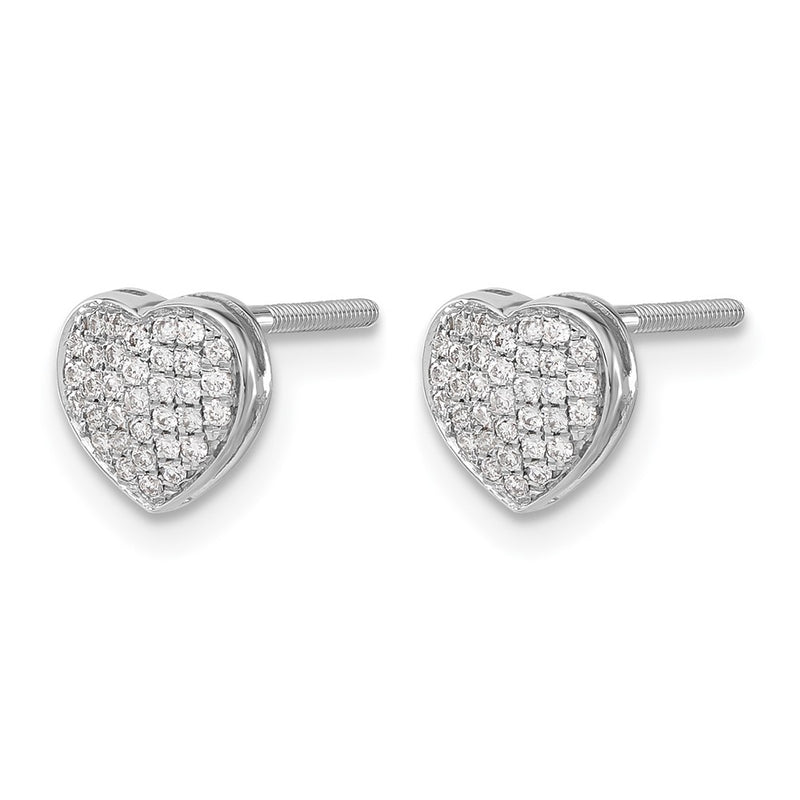 14k White Gold Real Diamond Heart Screw Back Post Earrings