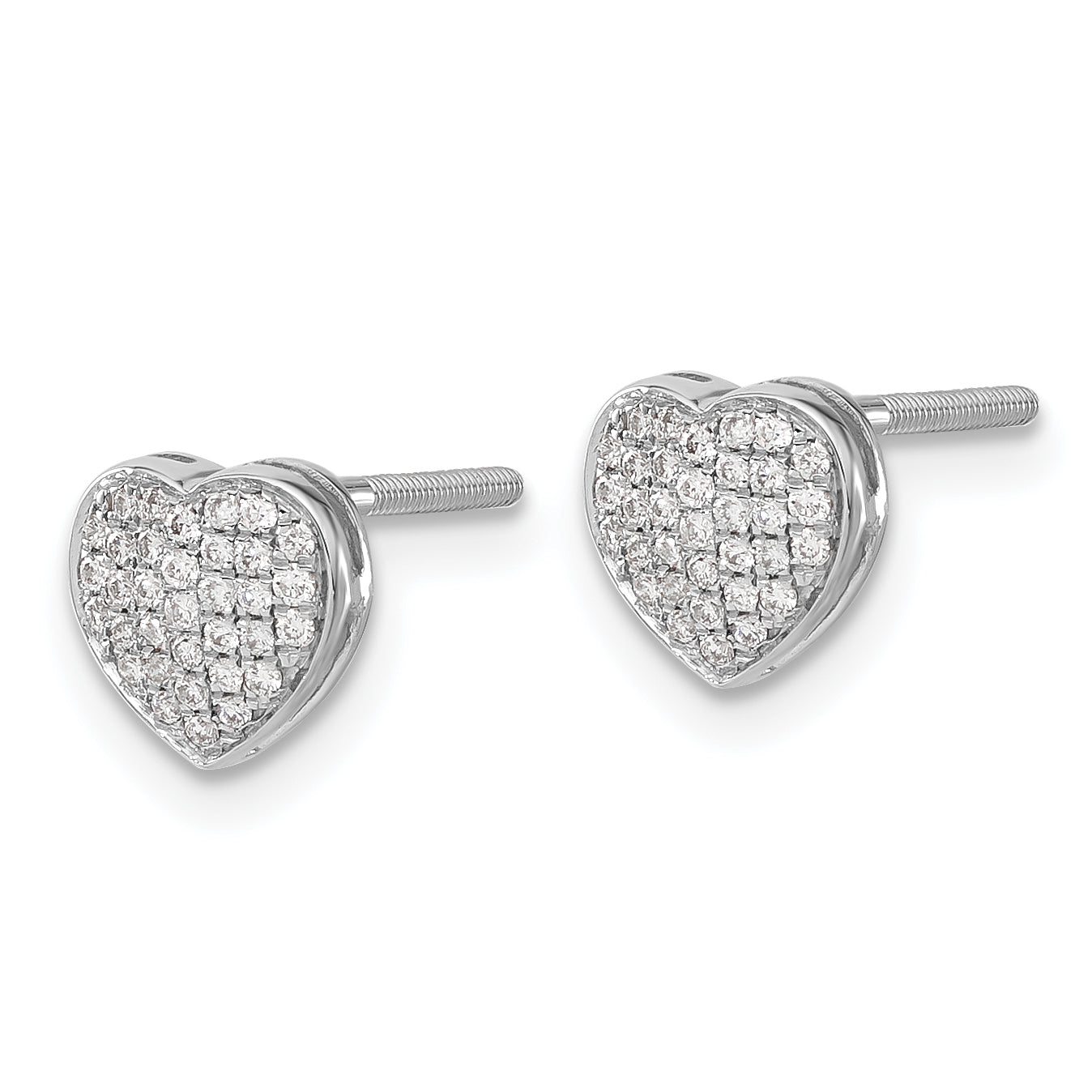 14K White Gold Lab Grown VS/SI+ G+ Diamond Heart Screwback Post Earrings
