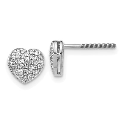14K White Gold Lab Grown VS/SI+ G+ Diamond Heart Screwback Post Earrings
