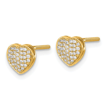 14k Yellow Gold Lab Grown VS/SI+ G+ Dia Heart Screwback Post Earrings