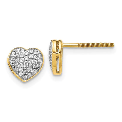 14k Yellow Gold Lab Grown VS/SI+ G+ Dia Heart Screwback Post Earrings