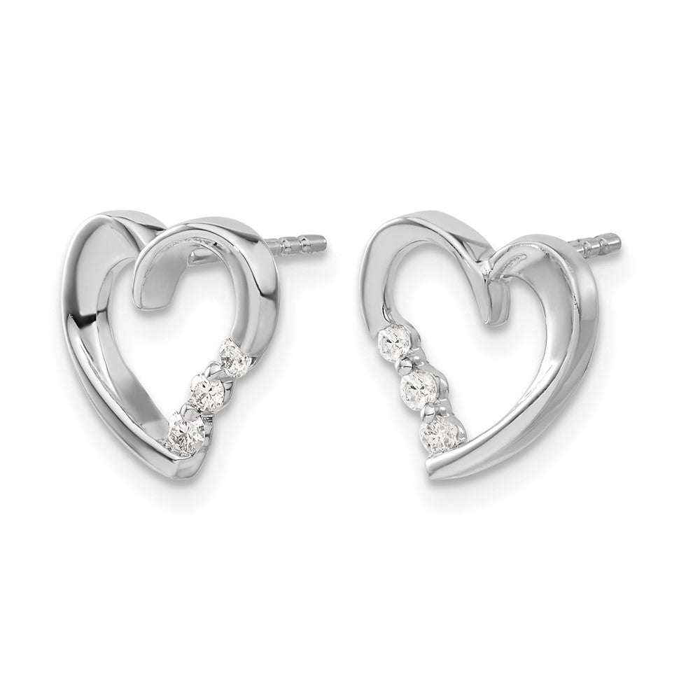 14k White Gold Real Diamond Heart Post Earrings