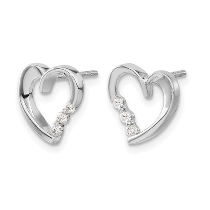 14k White Gold Real Diamond Heart Post Earrings