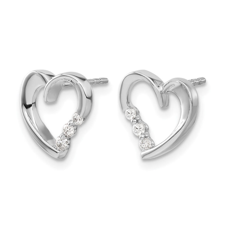 14k White Gold Real Diamond Heart Post Earrings