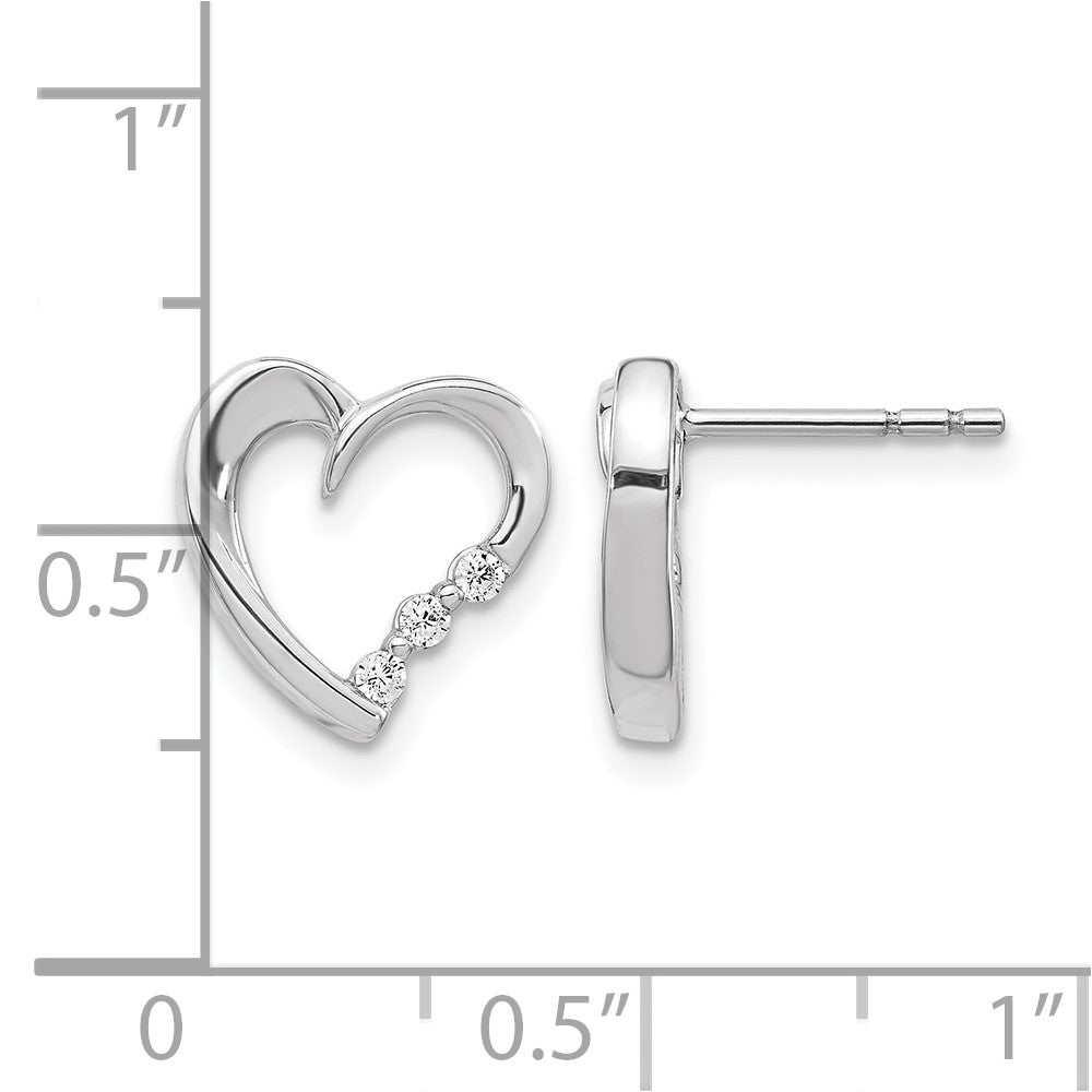 14k White Gold Real Diamond Heart Post Earrings