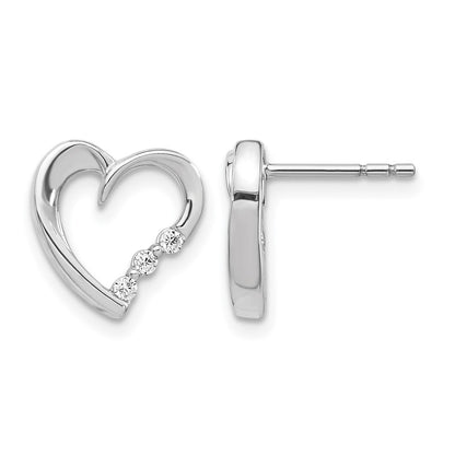 14k White Gold Real Diamond Heart Post Earrings
