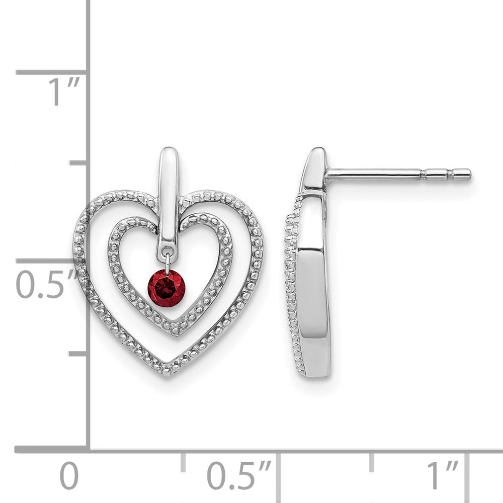 14k White Gold Red Real Diamond Heart Post Earrings