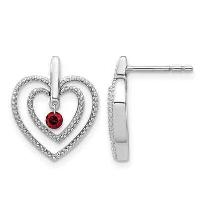 14k White Gold Red Real Diamond Heart Post Earrings