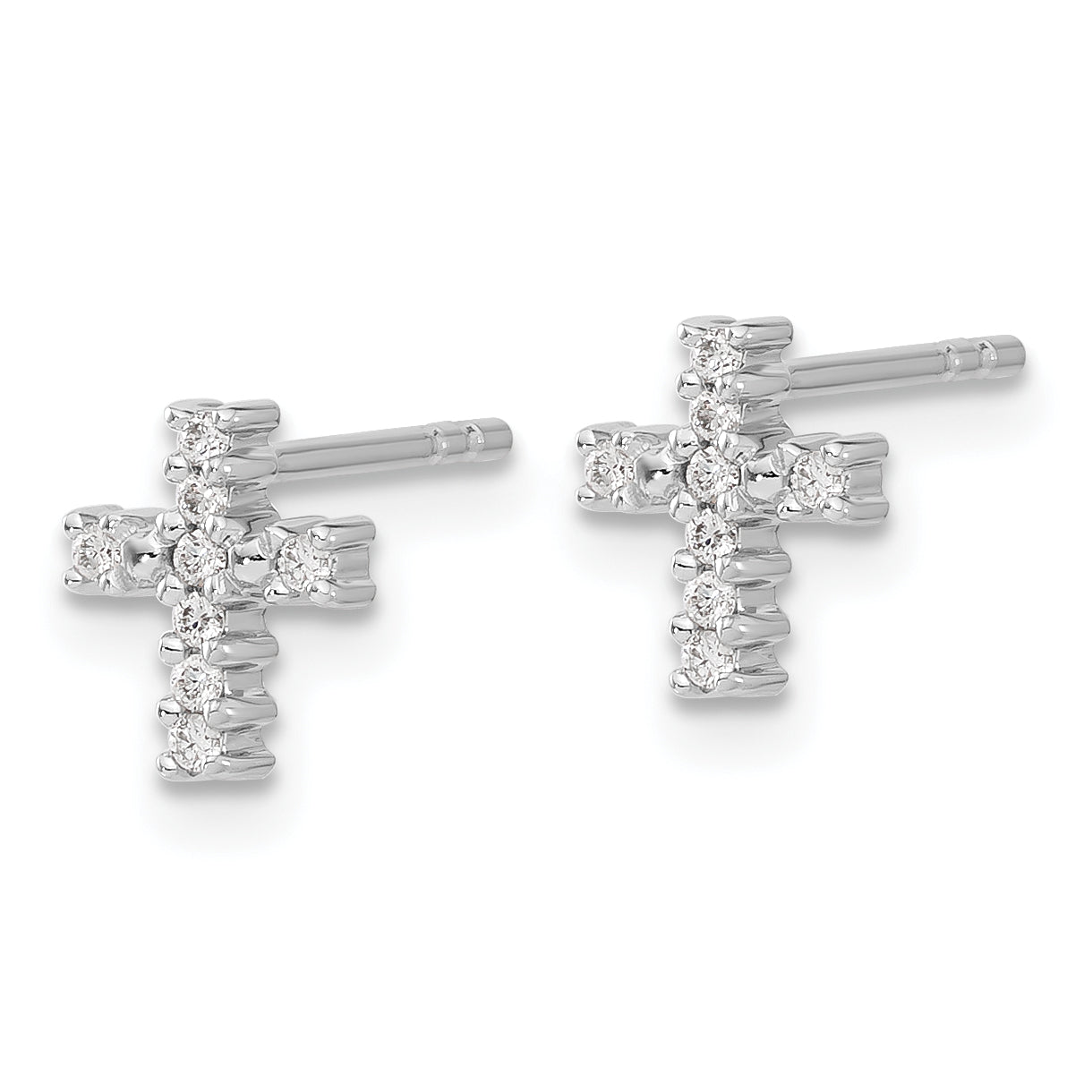 10K White Gold Polished Diamond Cross Post Earrings