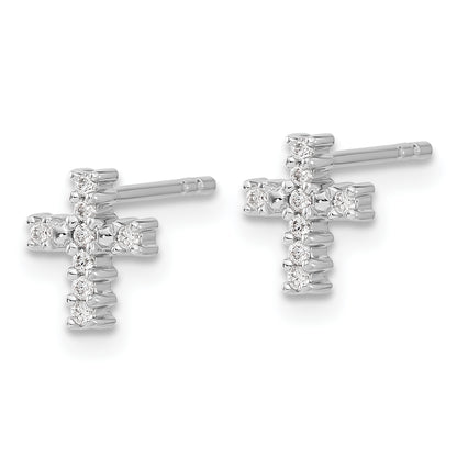 10K White Gold Polished Diamond Cross Post Earrings