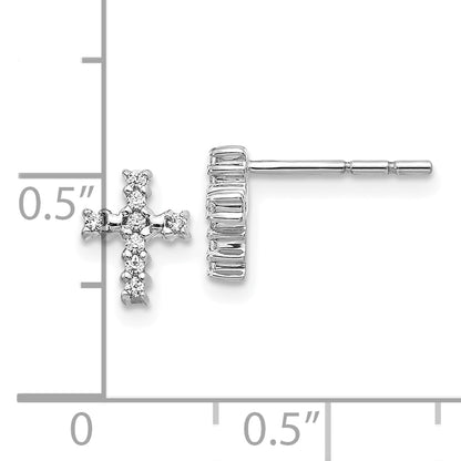 10K White Gold Polished Diamond Cross Post Earrings