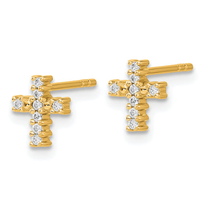 10K Yellow Gold Polished Diamond Cross Post Earrings