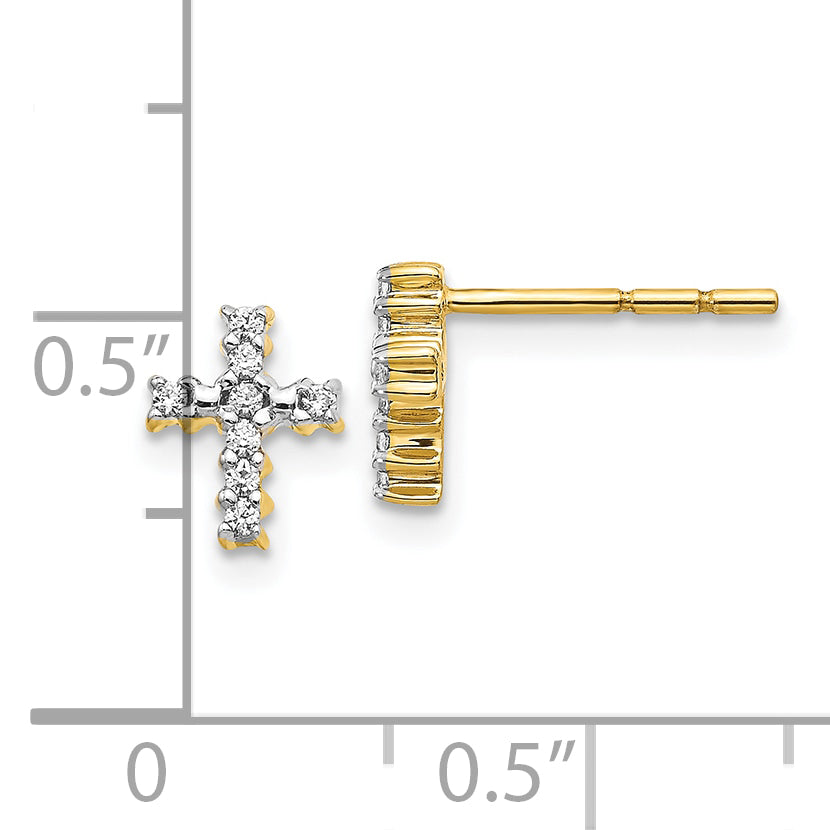 10K Yellow Gold Polished Diamond Cross Post Earrings
