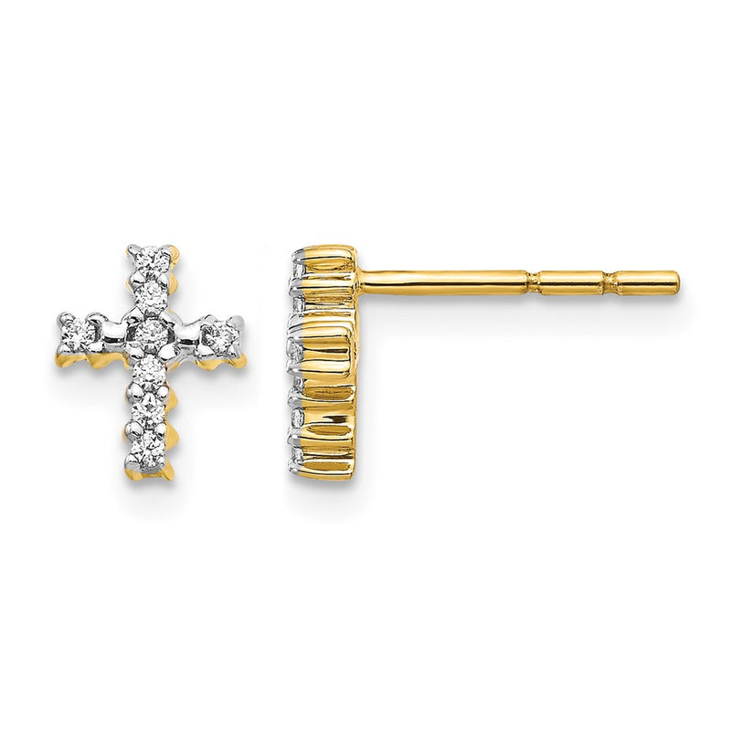 10K Yellow Gold Polished Diamond Cross Post Earrings