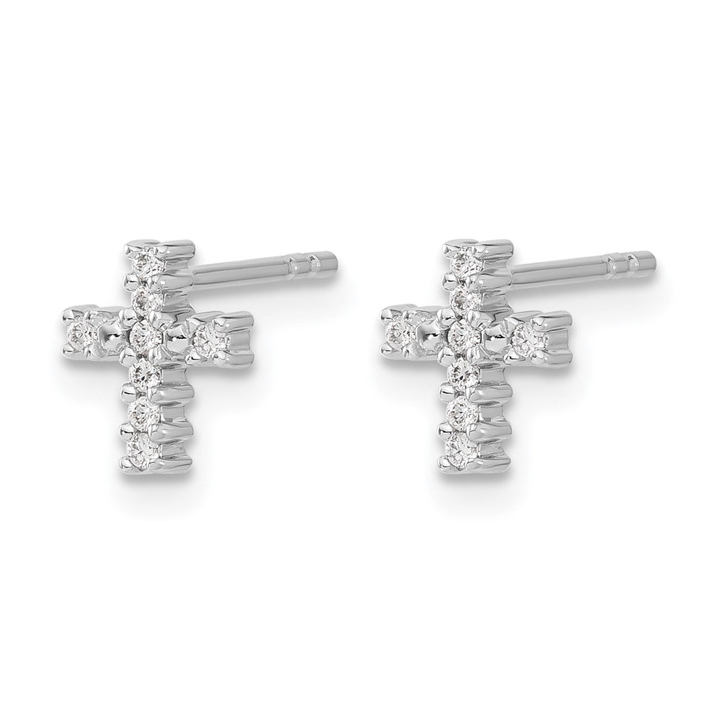 14k White Gold Polished Real Diamond Cross Post Earrings