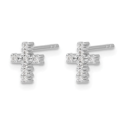 14k White Gold Polished Real Diamond Cross Post Earrings