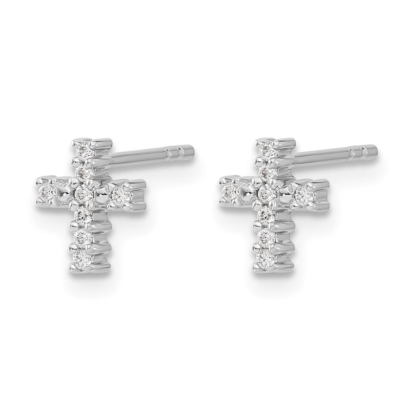14k White Gold Polished Real Diamond Cross Post Earrings