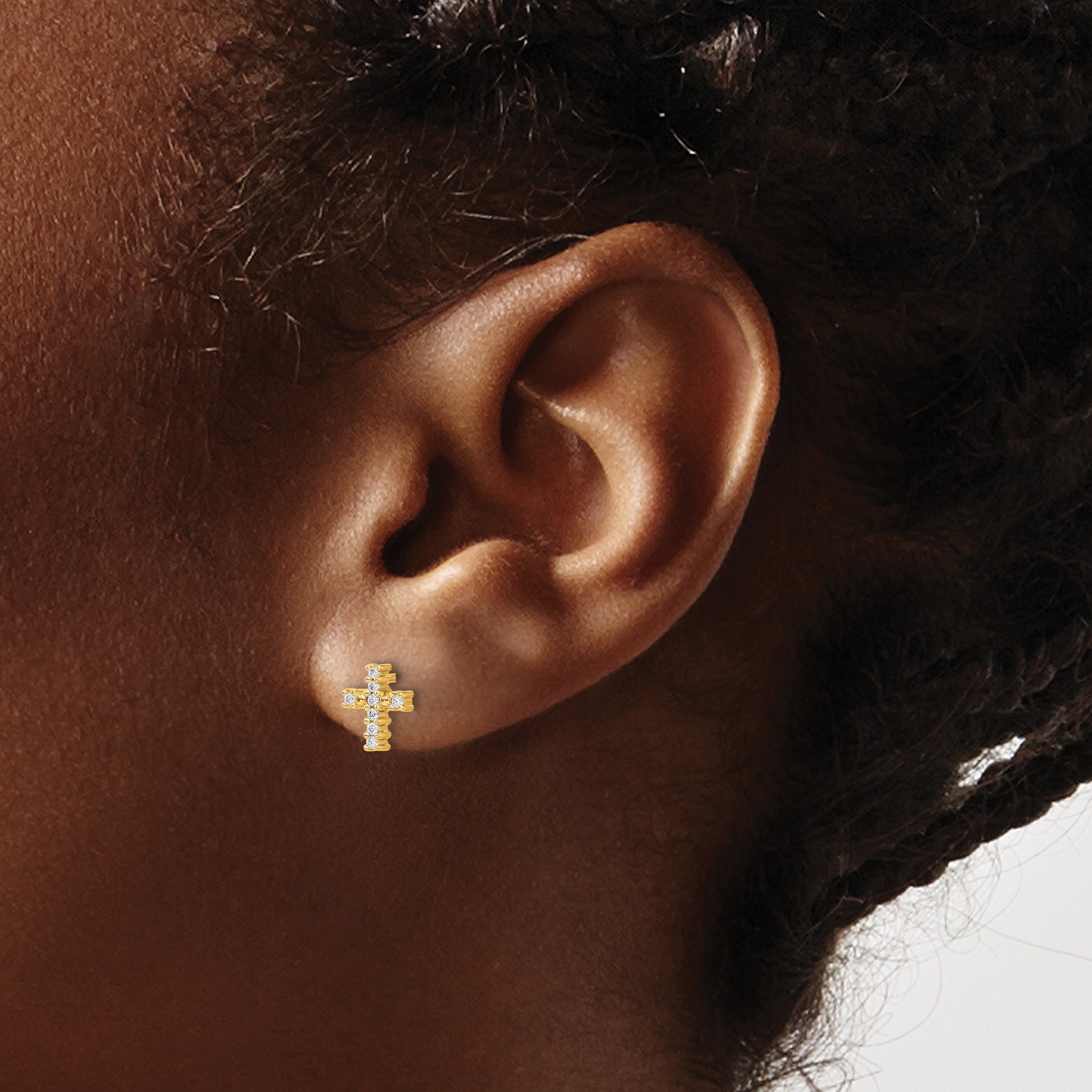 14k Yellow Gold 1/10 Ct. Lab Grown Diamond VS/SI+ G+ Cross Post Earrings