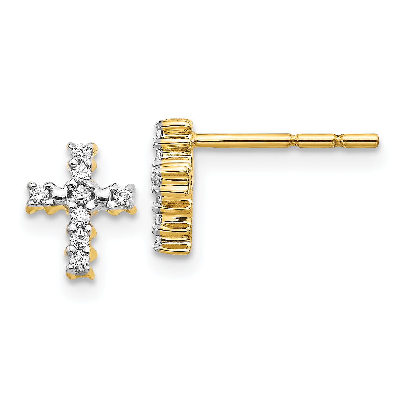 14k Yellow Gold 1/10 Ct. Lab Grown Diamond VS/SI+ G+ Cross Post Earrings