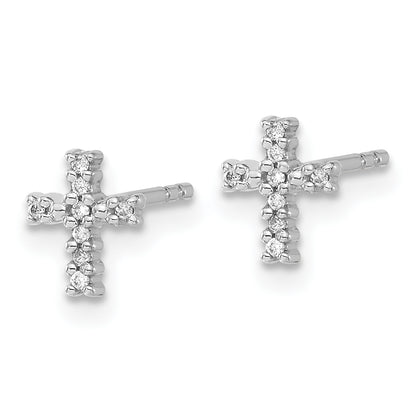 10K White Gold Polished Diamond Cross Post Earrings