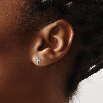 10K White Gold Polished Diamond Cross Post Earrings