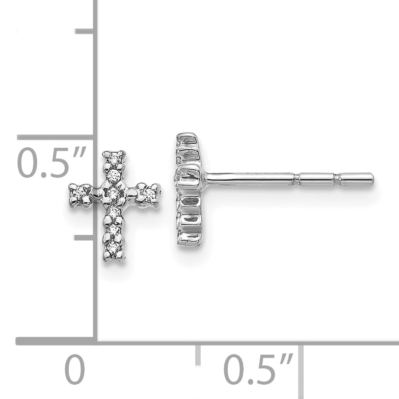 10K White Gold Polished Diamond Cross Post Earrings