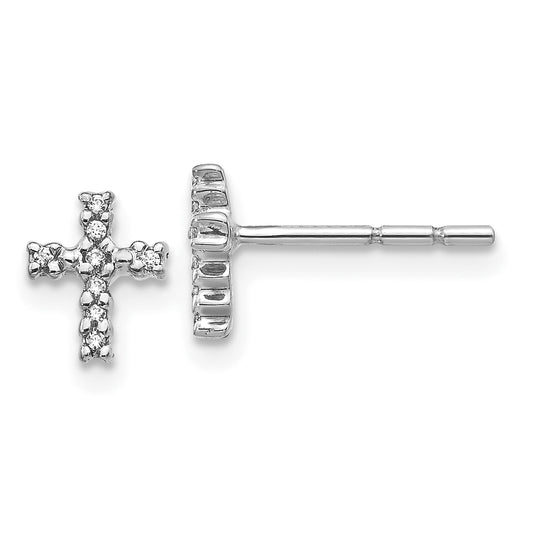 10K White Gold Polished Diamond Cross Post Earrings