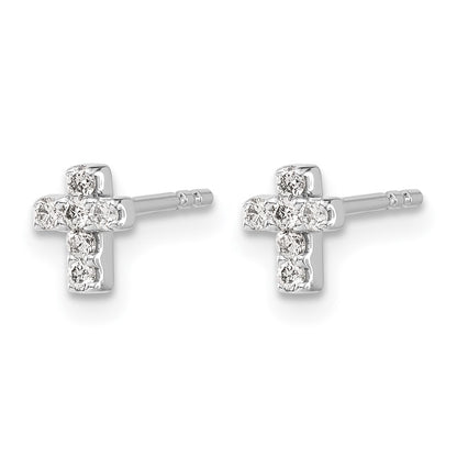 14k White Gold Real Diamond Cross Earrings