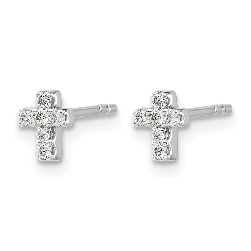 14k White Gold Real Diamond Cross Earrings