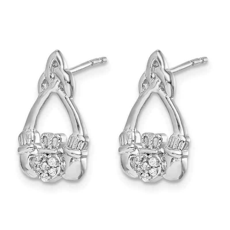 14k White Gold Real Diamond Claddagh Post Earrings