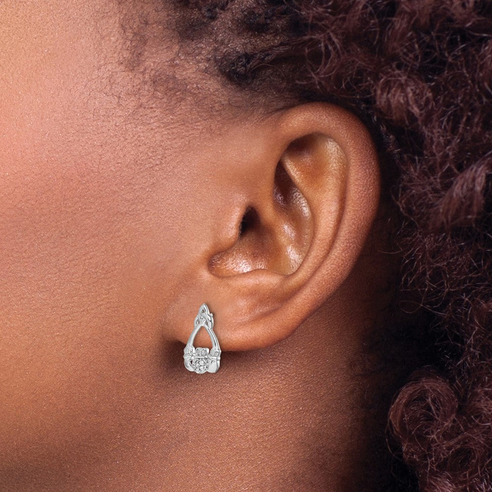 14k White Gold Real Diamond Claddagh Post Earrings