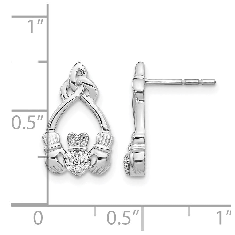 14k White Gold Real Diamond Claddagh Post Earrings