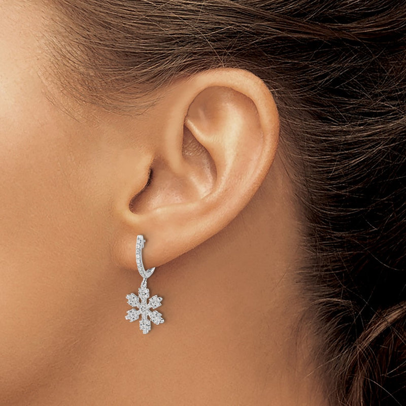 14k White Gold Real Diamond Snowflake Earrings