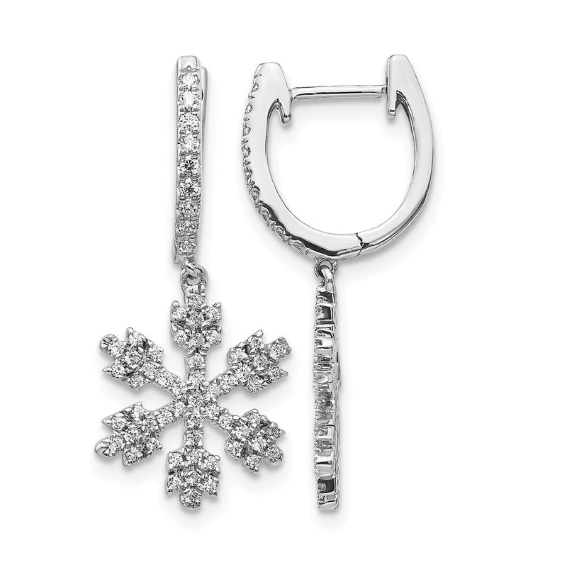 14k White Gold Real Diamond Snowflake Earrings