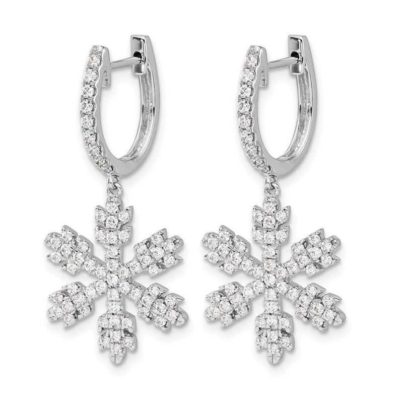14k White Gold Real Diamond Snowflake Earrings